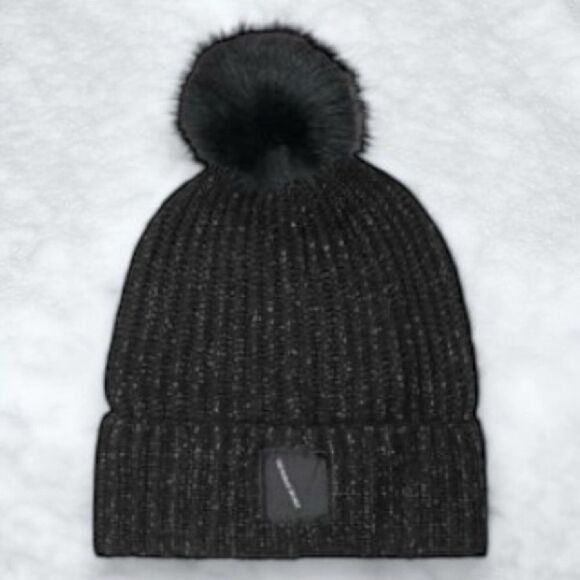 VICTORIA’S SECRET Women’s Ribbed Knit Metallic Pom Beanie Hat - Picture 3 of 6